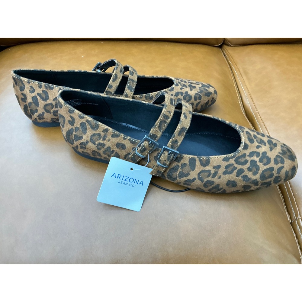 Arizona Helena Mary Jane Flats Womens 9.5 Cheetah Print New Double Strap Buckle
